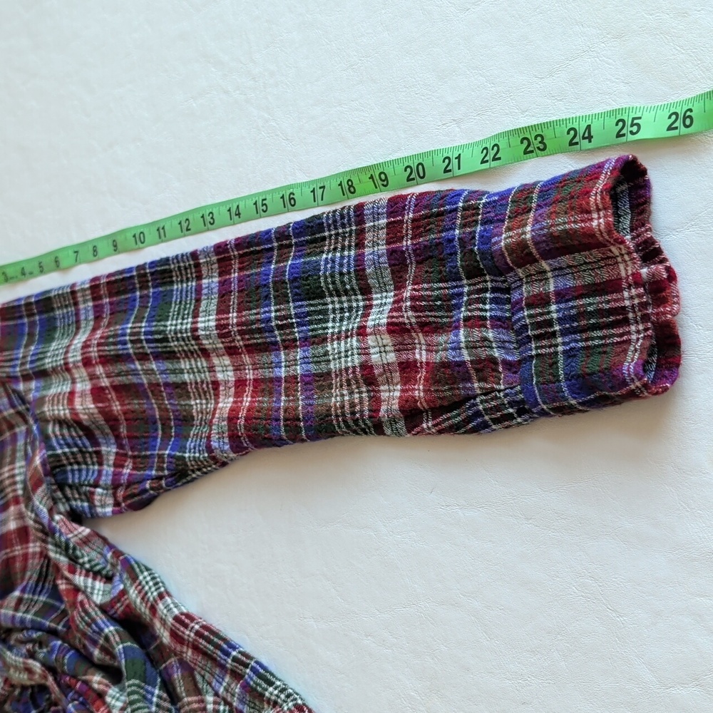 Pilcro Cinched Deep V Plaid Button Down Longsleeve Multicolor Boho Top Size L - Picture 6 of 11